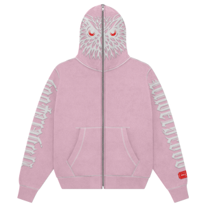 Pink Owl Vision Puff Print Full Zipped Hoodie